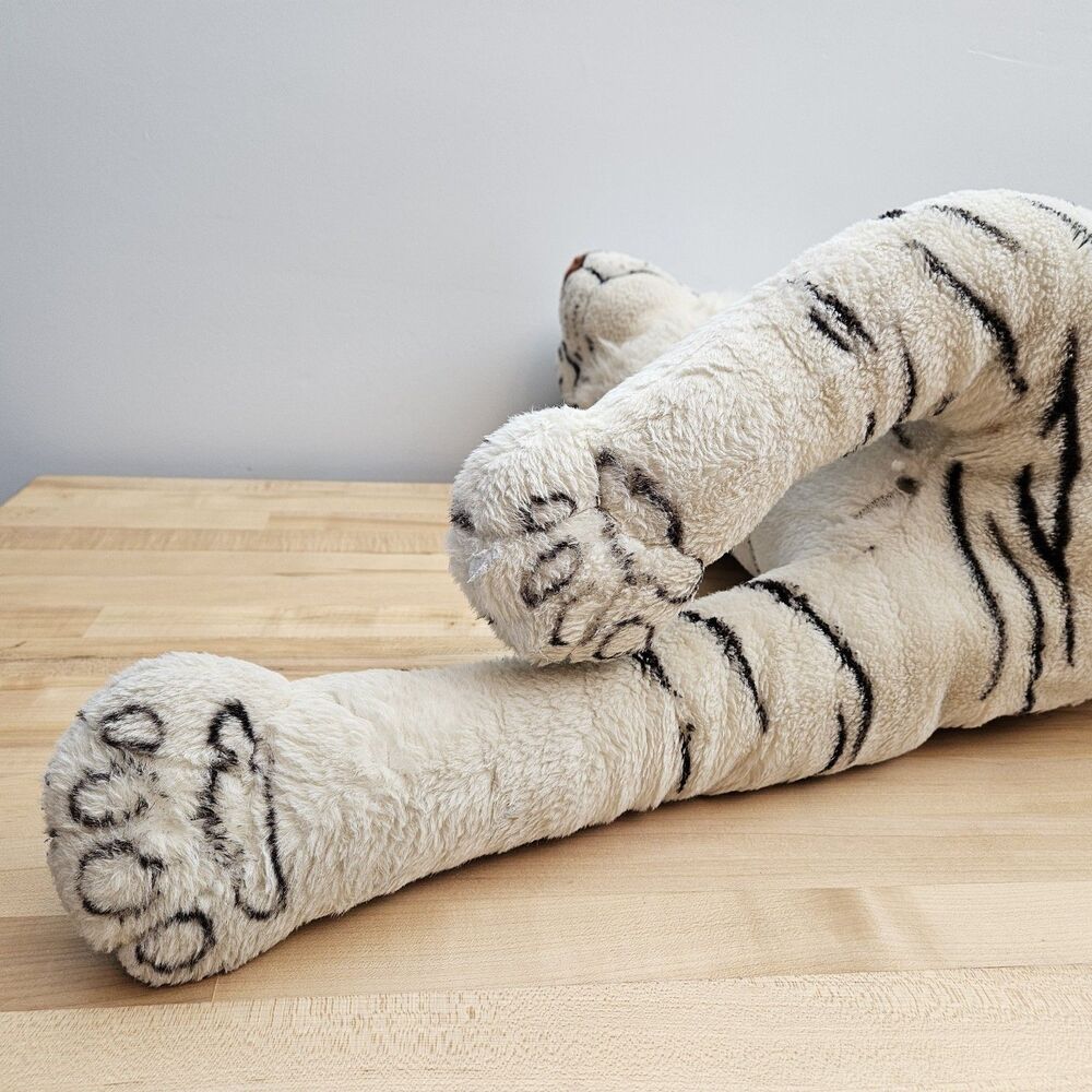 36" Vtg Large Kellytoy Plush Siberian Tiger Stuffed White Toy Animal Blue Eyes - Picture 13 of 16